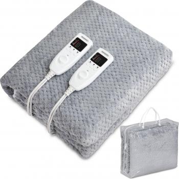 Double Electric Blanket with Timer Grey Fleece 160x140cm
