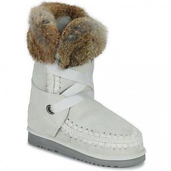 Mou Beige Eskimo Lace Fur Mid Boots for Women