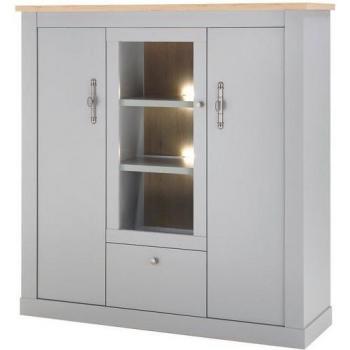 Furn.Design „Rideau“: Graues Highboard mit Artisan-Eichenakzenten, 138 × 142 cm