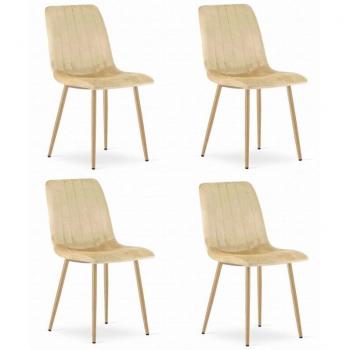 Chaises élégantes en velours beige avec pieds en bois