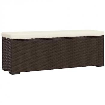 Banc pouf résine tressée marron 110x30x40 cm avec coussin