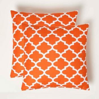 Orange Geometric Outdoor Cushion 45 x 45 cm, Set of 2