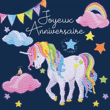 Carte à broder diamant 18x18cm Anniversaire licorne