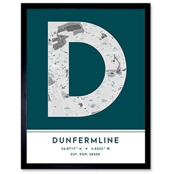 Blue Coo Dunfermline City Map Poster – 12”×16”, Stylish Typography Wall Art