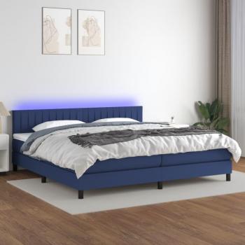 VidaXL Cama box spring colchón y luces LED tela azul 200x200 cm
