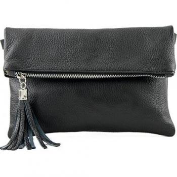 Schwarze Modamoda De T167 – Kleine Clutch‑Umhängetasche aus Leder