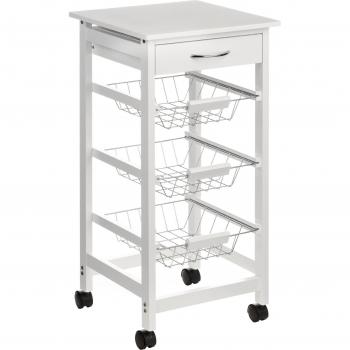 Wooden Drawer & Basket Kitchen Trolley – White Veneer