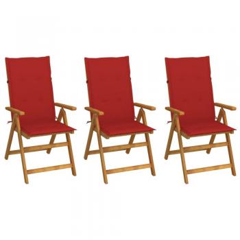 VIDAXL Sedie Da Giardino Pieghevoli 3pz Con Cuscini Acacia Massello