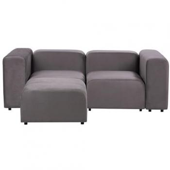 2-Sitzer Sofa mit Ottomane Dunkelgrau Samtbezug