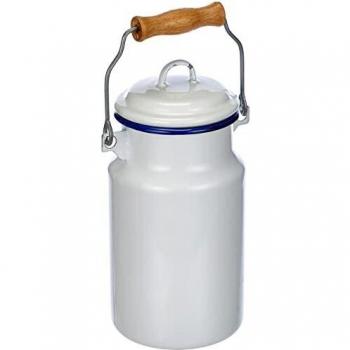 Ibli Enamel Milk Container – 1L – Steel Body – Wood Lid – 10x21 cm