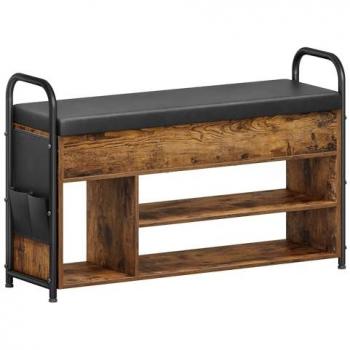 Rustic Brown and Ink Black Shoe Storage Bench