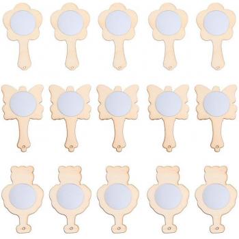 15pcs Wooden Mirrors for DIY Painting Activities