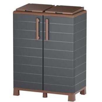 Armoire Cache-Poubelle 2 Sacs Anthracite – Tri Sélectif – 68x37x90 cm