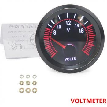Jauge de batterie 12 V pour voiture – 52 mm, voltmètre automatique, lentille sombre