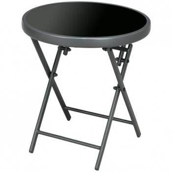 Table ronde pliante en acier gris et verre trempé 45 cm