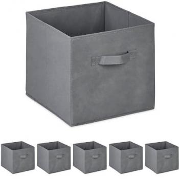Scatola Portaoggetti in Tessuto, Set da 6, 26,5x28x28 cm, Grigio Chiaro