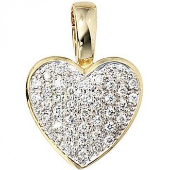 Herzanhänger 585 Gold Gelbgold 42 Diamanten Brillanten 0,25ct