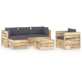 Elegantes 6-tlg. Garten-Lounge-Set in Grün mit Kissen aus imprägniertem Holz