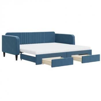 VidaXL Samt Tagesbett Ausziehbar Blau 100x200 cm mit Schubladen