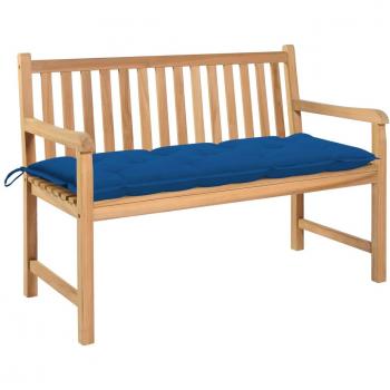Panca da Giardino 120 cm in Teak con Cuscino Blu
