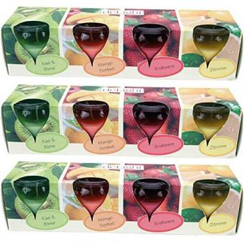 Duftkerzen im Glas, 12er Pack, lange Brenndauer und fruchtiger Duft