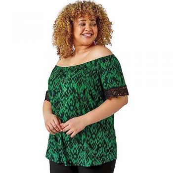 Roman Curve Womens Lace Trim Bardot Stretch Top