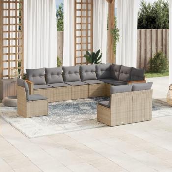 Outdoor Sofas 10‑Pack with Cushions – Beige Rattan