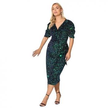 Luxury Sequin Velvet Wrap Dress – Black, 24 (Female)