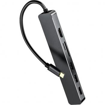 7-in-1 Type-C Adapter with VGA, HDMI, 3x USB 3.0, and Card Reader for Laptops