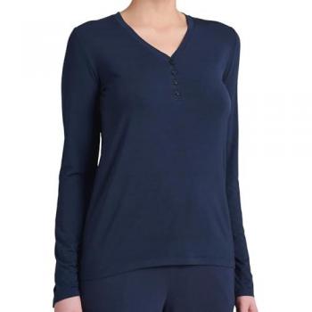 Schießer Damen Schlafanzug Oberteil in Blau – Mix & Relax, 34, langarmiges Modal-Shirt