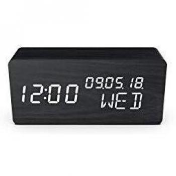 Chargeur sans Fil Evoom Wood + Réveil Électronique – Thermomètre Noir