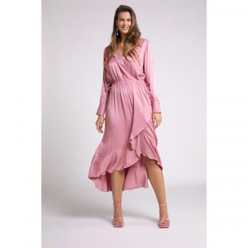 Women's Plus Size Red Satin Maxi Dress with Surplice Neckline and Ruffle Hem, Size 32/34