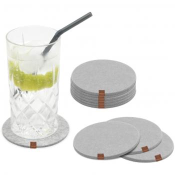 Miqio Tischdekoration Set: 10 Glasuntersetzer + Filzuntersetzer mit Lederetikett Ø 10
