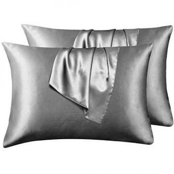 Federe Cuscino Letto in Raso Grigio Argento, 50x75/80cm