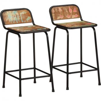 Torana – Tabourets bar en bois récupéré, lot double, 46×35,5×80 cm