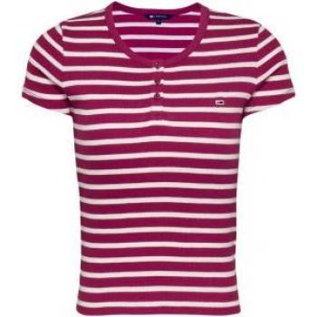 Camiseta Tommy Jeans Bordó Ajustada con Botones en Manga Corta