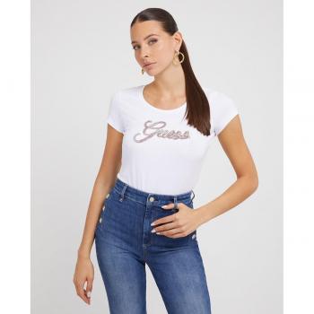 Guess W3YI36 J1314: camiseta de manga corta para mujer, color blanco, con logo brillante