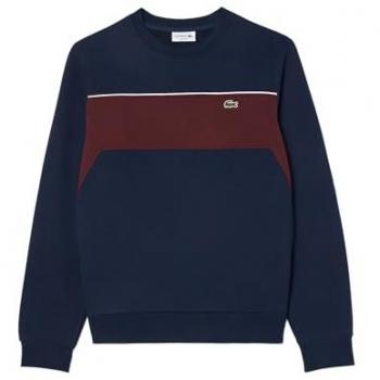Sudadera Lacoste Color Block Crew para hombre en azul marino y rojo, talla XL