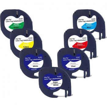 Pack 7 Dymo Letratag 12 mm – Colores Mixtos (91332)