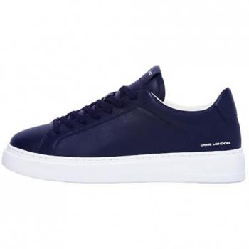 Crime London Men's Blue Leather Shoes with White Accents