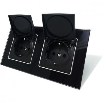 Luxury Black Crystal Glass 4-Way Schuko Socket with Dust Cap