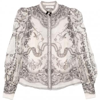 Multi‑Tone Crystal Buttoned Silk Shirt – Zimmermann Women’s M (White)