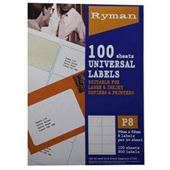 Ryman Universal Address Labels 68x99mm 8 Per Sheet