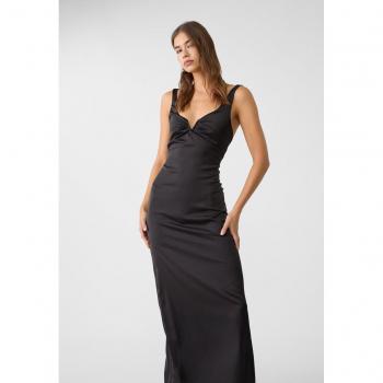 Vestito midi nero in satin con scollo a V S