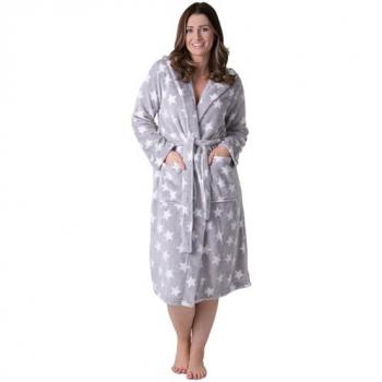 Women's Calf‑Length Fleece Hoodie Bathrobe, Camille – Light Grey