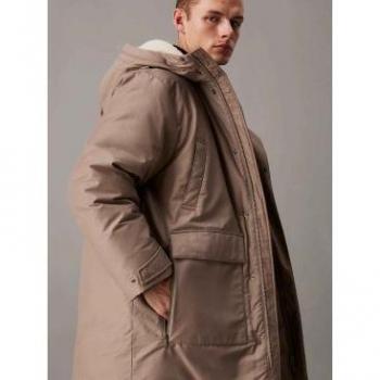 Parkas Calvin Klein pour Hommes : Long, Coton Chaud, Nylon, Marron, XL