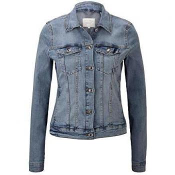 Tom Tailor Denim Veste Biker en Jean, Bleu Clair Usagé, XS Femme