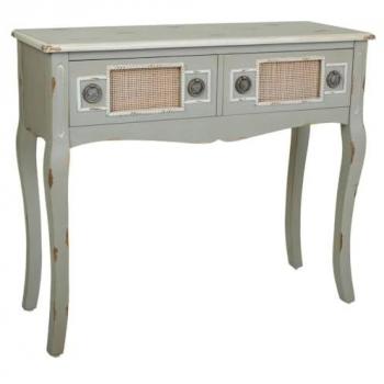 Recibidor Alexandra House Living Gris Ratán Madera de Abeto MDF 33 x 77 x 90 cm con 2 cajones y rejilla de bambú