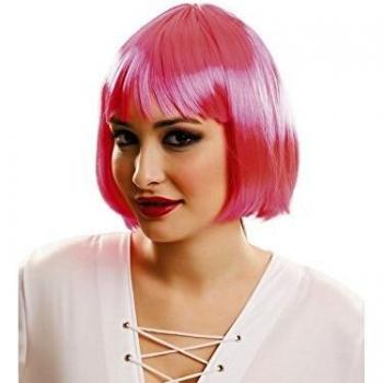 Peluca cabaret corta rosa con frangia