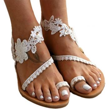 Encaje Blanco Sandalias Planas Sin Cordones